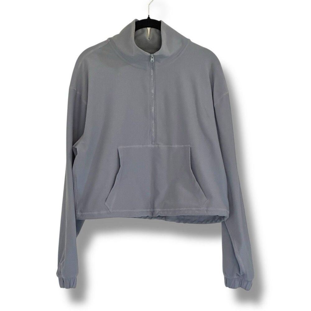 Abercrombie Soft A&F Cinch Hem Half Zip Pullover Sweatshirt Gray Cropped Small